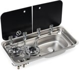 Carbest Kocher-Sp�len-Kombination mit 2-teiliger Glasabdeckung Sp�le rechts