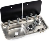 Carbest Kocher-Sp�len-Kombination mit 2-teiliger Glasabdeckung, Sp�le links